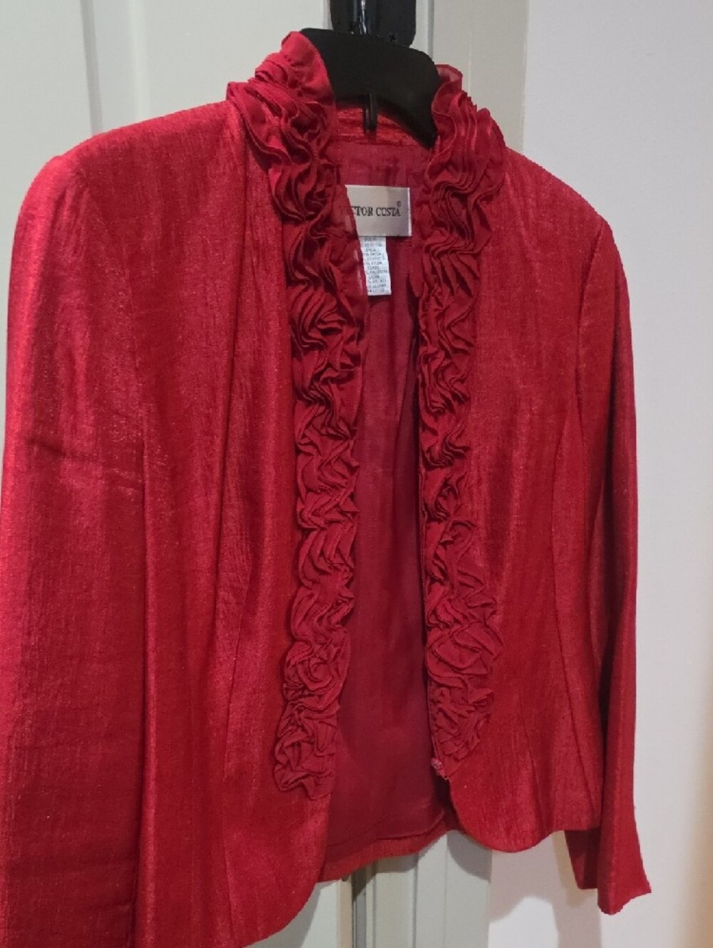 Victor Costa Red Ruffle Front Blouse - Picture 2 of 6